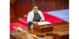 The Minister for Foreign Affairs and East African Cooperation, Dr. Stergomena Tax, speaks in the parliament in Dodoma . PHOTO | MERCIFUL MUNUO