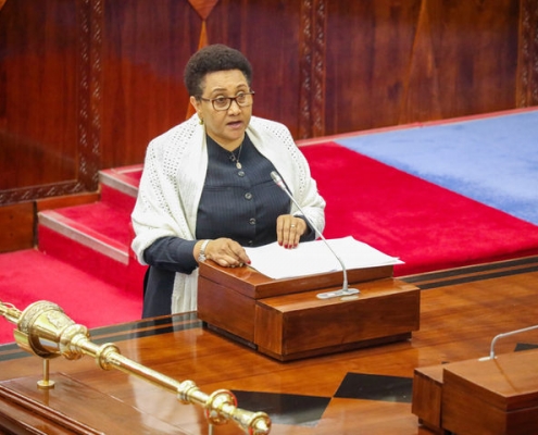 The Minister for Foreign Affairs and East African Cooperation, Dr. Stergomena Tax, speaks in the parliament in Dodoma . PHOTO | MERCIFUL MUNUO