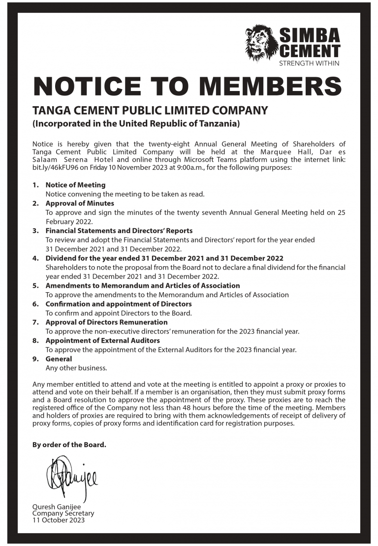 TPCC Notice to Shareholders